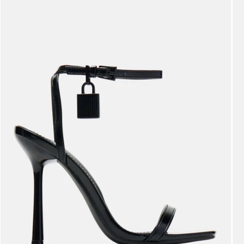 Fashion Nova Black Patent Ankle-Strap Stiletto with Padlock Charm